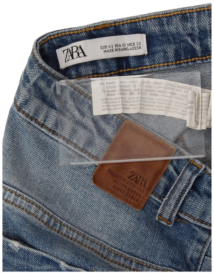 Zara Dame Distressed Straight Jeans EU 42 Large W32 L28 Blå Bomuld