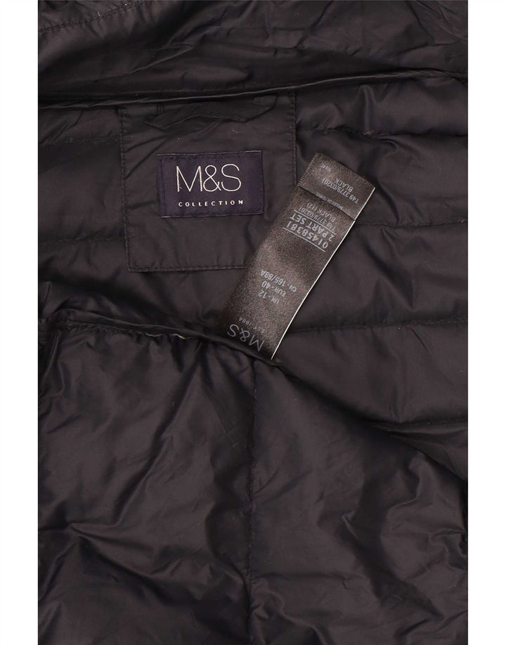 Marks & Spencer Dame Hætte Polstret Frakke UK 12 Medium Sort Polyamid
