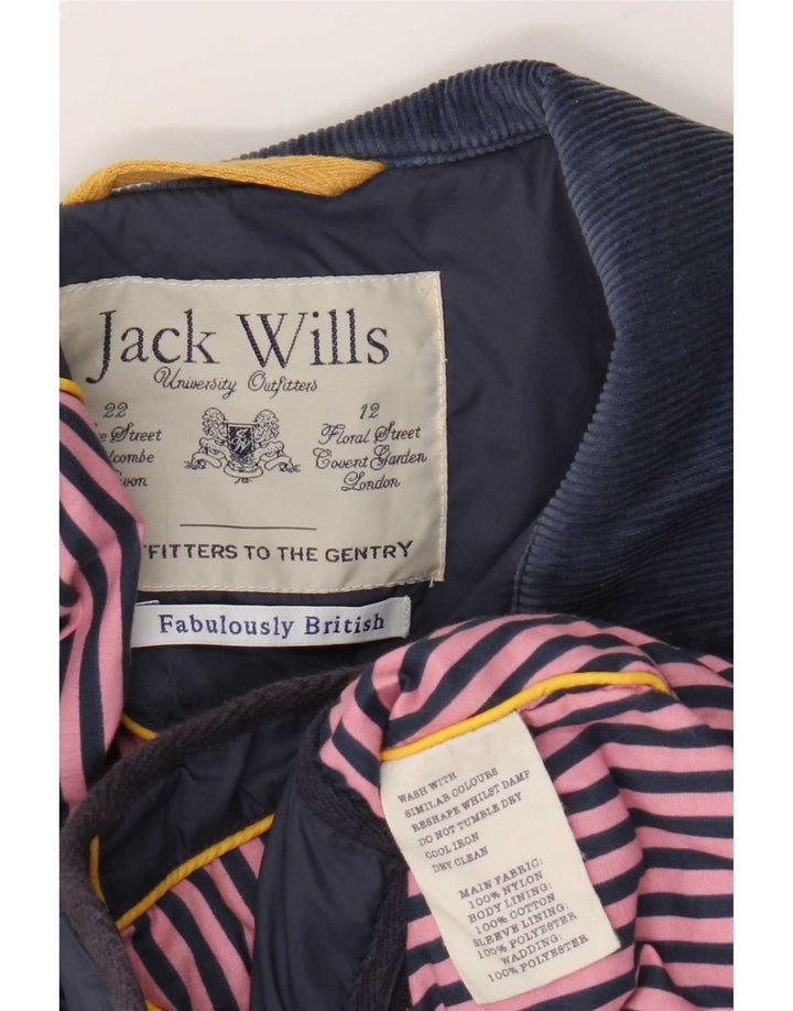 Jack Wills Dame Quiltet Jakke UK 14 Medium Navy Blue Nylon