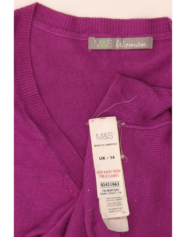 Marks & Spencer Dame V-hals sweater UK 14 Medium Maroon Viscose