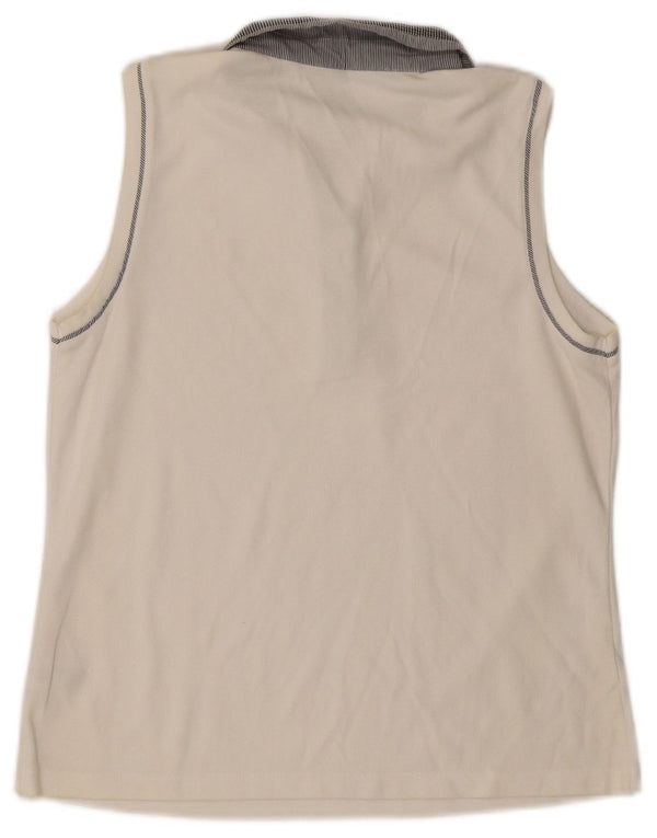 IZOD Womens Sleeveless Polo Shirt UK 14 Large White Cotton