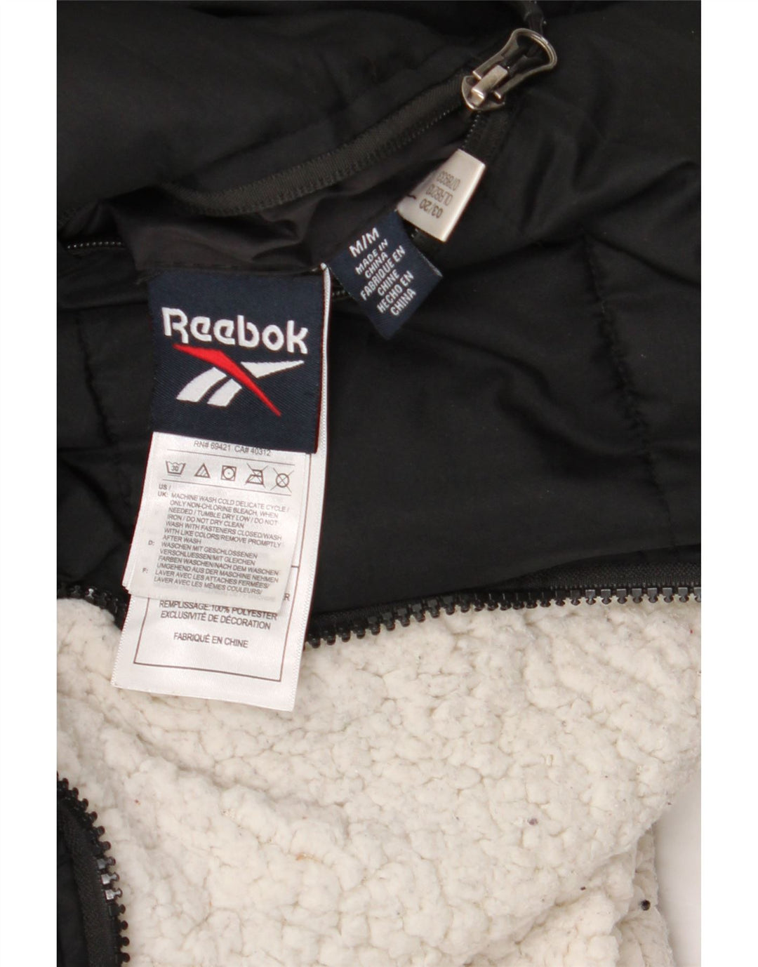 Reebok Dame Hætte Vendbar Polstret Jakke UK 14 Medium Sort Polyester