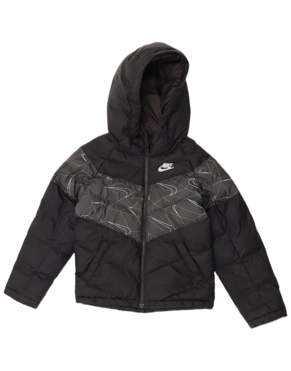 NIKE grafisk polstret hættejakke til drenge 6-7 år XS sort farveblok