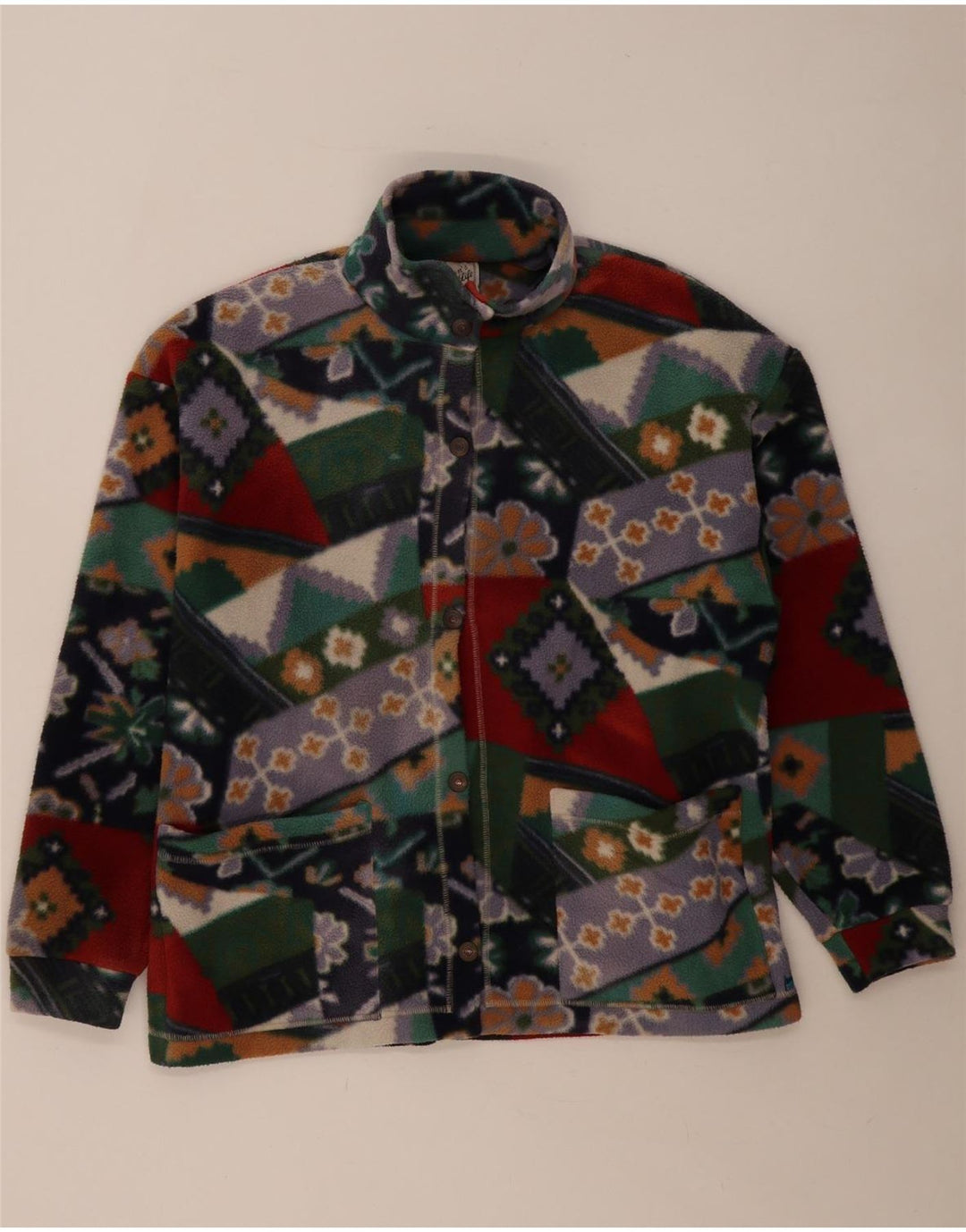Vintage dame fleecejakke UK 14 Medium Flerfarvet Geometrisk