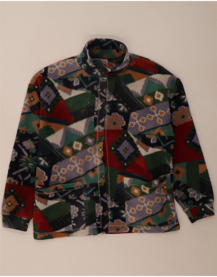 Vintage dame fleecejakke UK 14 Medium Flerfarvet Geometrisk