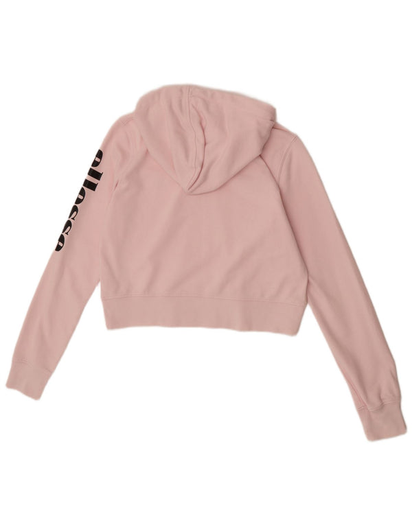 Ellesse Womens Grafisk Crop Hoodie Jumper UK 6 XS Pink Bomuld