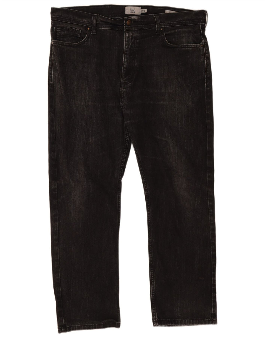 Marks & Spencer Herre Regular Straight Jeans W38 L29 Sort Bomuld