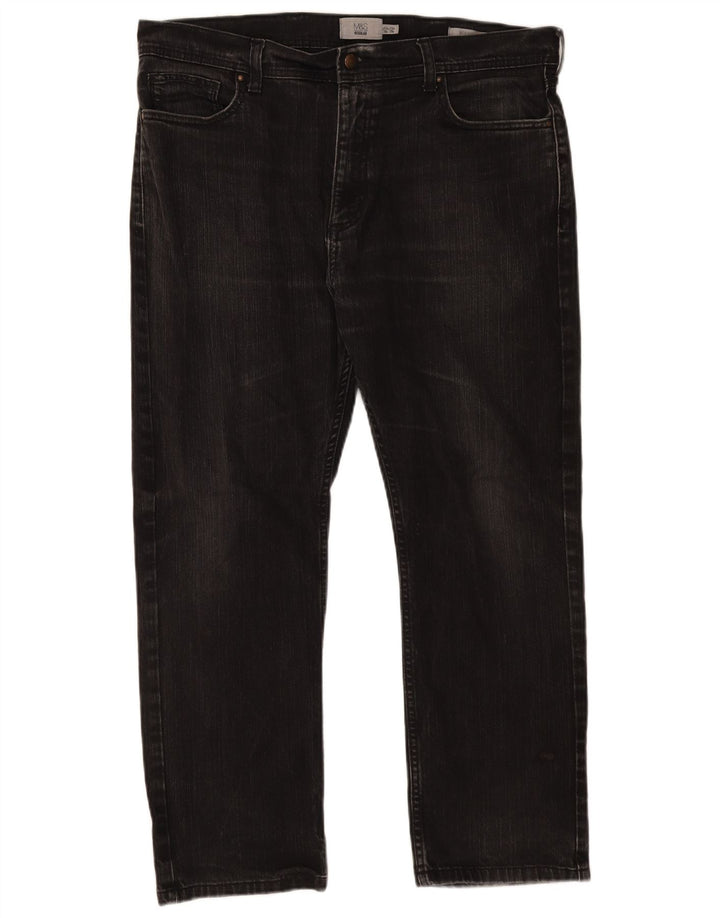 Marks & Spencer Herre Regular Straight Jeans W38 L29 Sort Bomuld