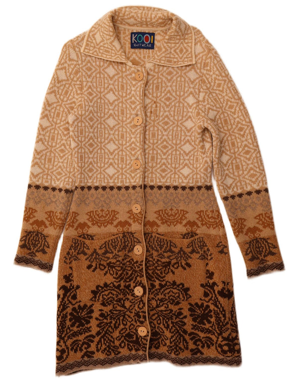 KOOI KNITWEAR Dame Longline Cardigan Sweater EU 36 Small Beige Geometric
