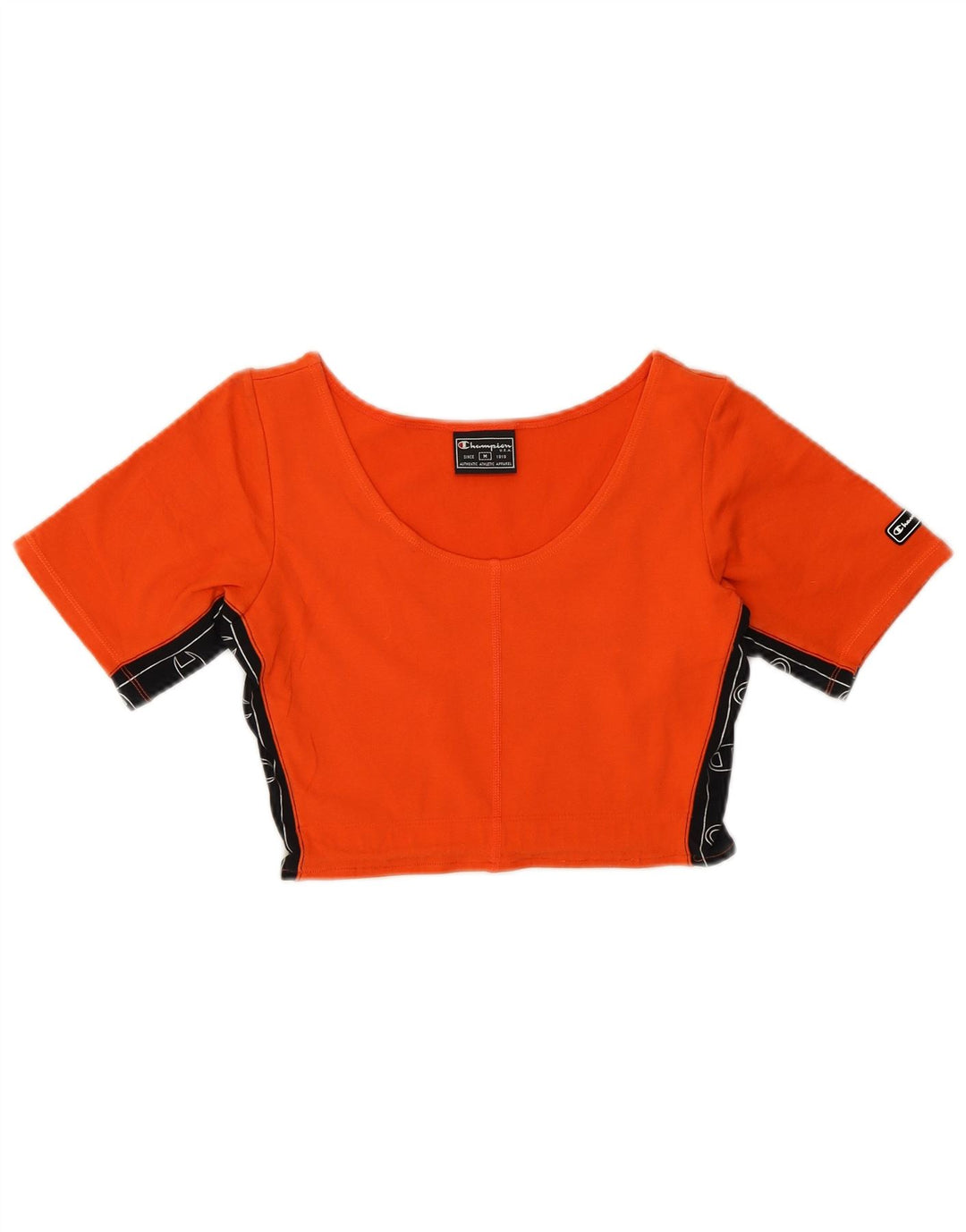 Champion Dame Crop Grafisk T-Shirt Top UK 12 Medium Orange Bomuld