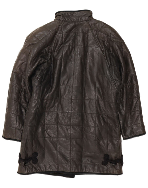 Vintage Womens Padded Leather Coat UK 12 Medium Black