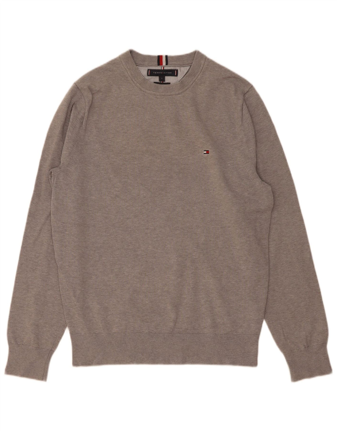 Tommy Hilfiger Herre sweater med rund hals, lille grå bomuld