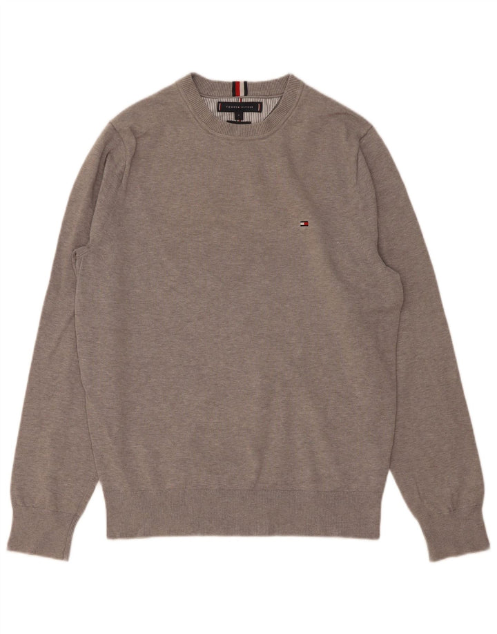Tommy Hilfiger Herre sweater med rund hals, lille grå bomuld