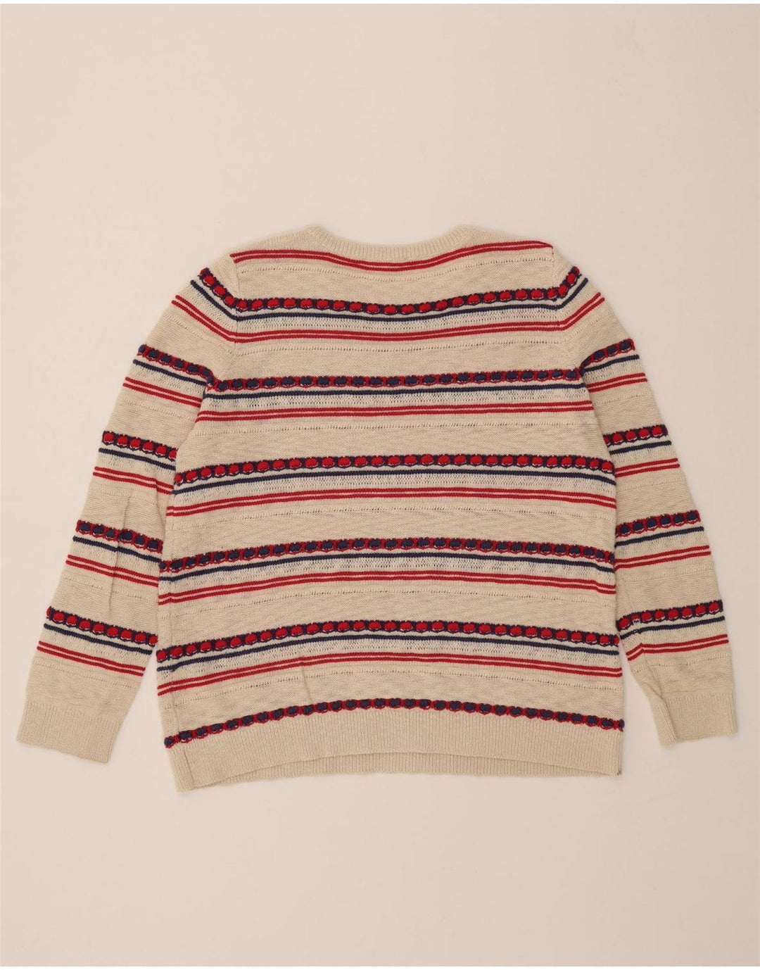 ESPRIT Womens Oversized Crew Neck Jumper Sweater UK 16 Large Beige Striped Vintage Esprit and Second-Hand Esprit from Messina Hembry 