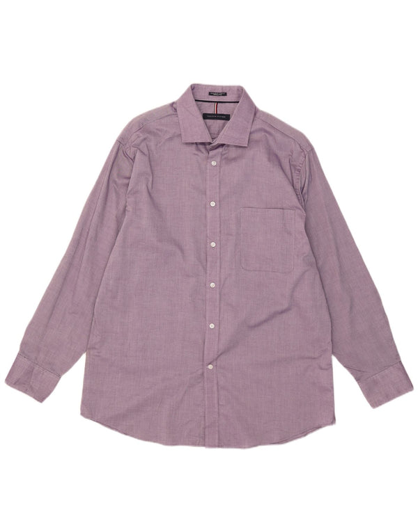 Tommy Hilfiger Herre Regular Fit Skjorte Størrelse 16 1/2 Large Lilla Bomuld