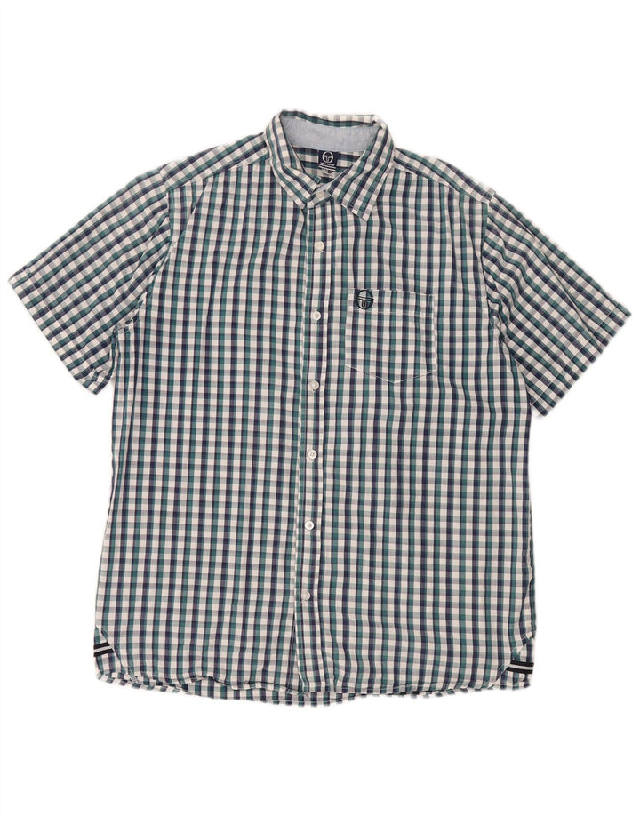 Sergio Tacchini Kortærmet Herreskjorte Stor Blå Gingham Bomuld