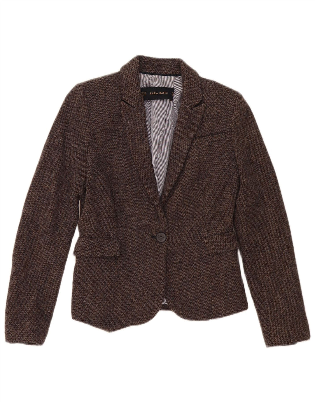 Zara Dame 1 Knap Blazer Jacket UK 6 XS Brun sildeben