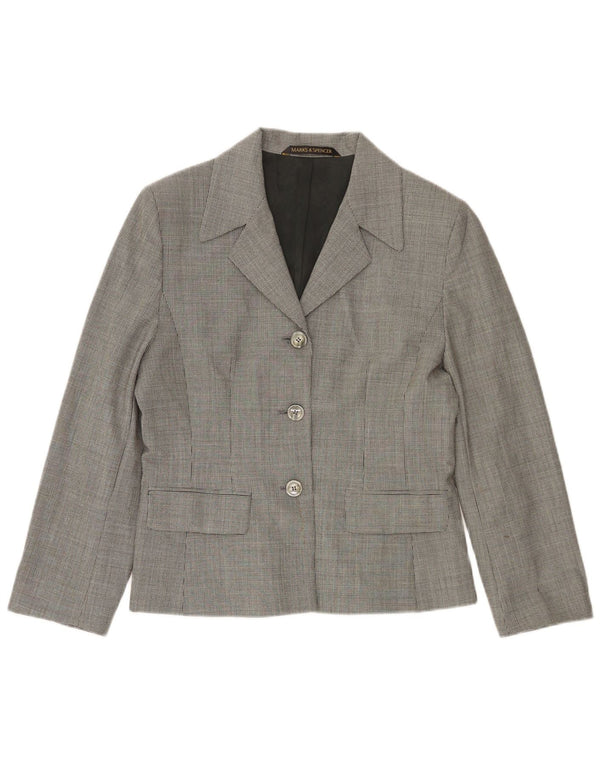 Marks & Spencer Dame 3-knaps blazerjakke UK 14 Large Grey Houndstooth