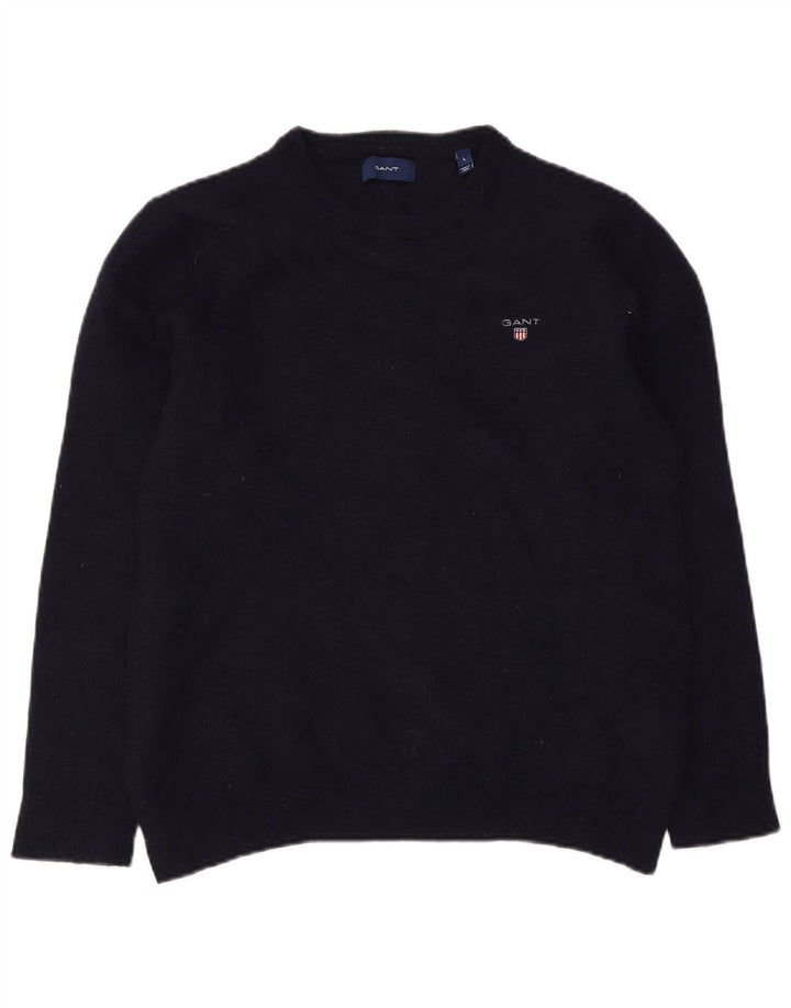 Gant Dame Crew Neck Jumper Sweater UK 14 Large Navy Blue Wool