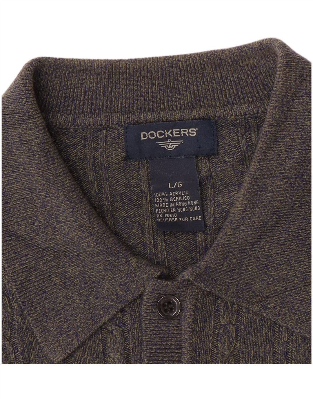 Dockers Herre Polo Neck Jumper Sweater Stor Grå Flecked Akryl