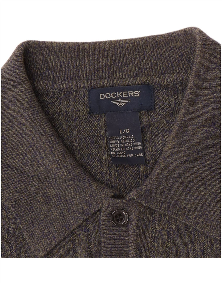 Dockers Herre Polo Neck Jumper Sweater Stor Grå Flecked Akryl