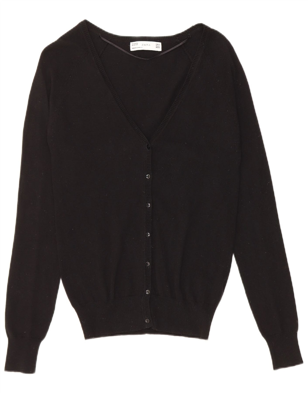 Zara Dame Cardigan Sweater UK 12 Medium Sort Bomuld