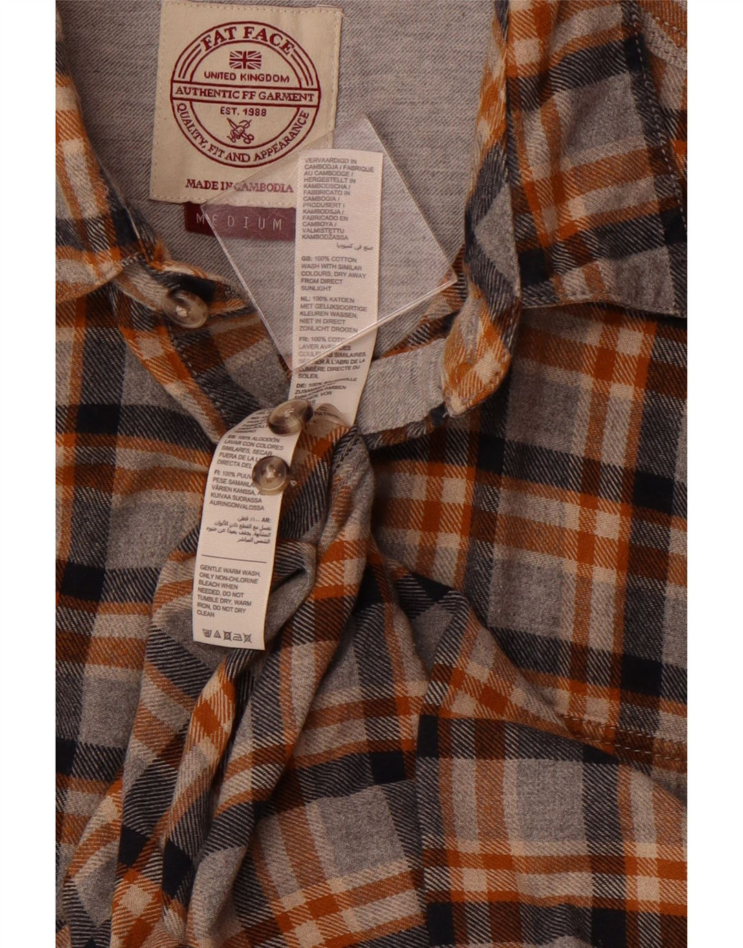 Fat Face Herre Regular Fit Flannel Shirt Medium Grey Plaid Bomuld Classic