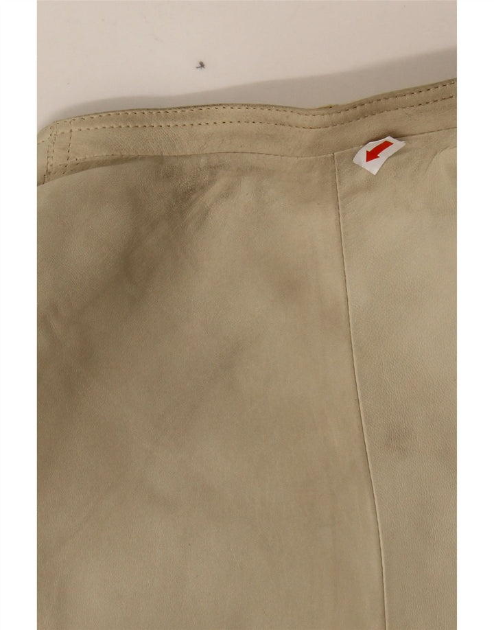 VINTAGE Womens Open Leather Coat IT 44 Medium Beige Vintage Vintage and Second-Hand Vintage from Messina Hembry 