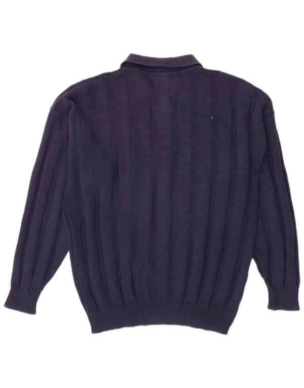 VINTAGE Herre polo-hals sweater XL marineblå bomuld