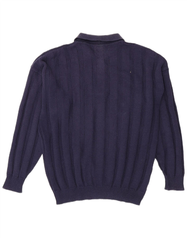 VINTAGE Herre polo-hals sweater XL marineblå bomuld