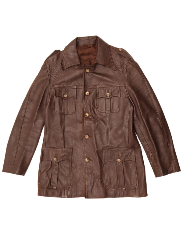 Vintage Herre Militær Læderjakke UK 36 Lille Brun