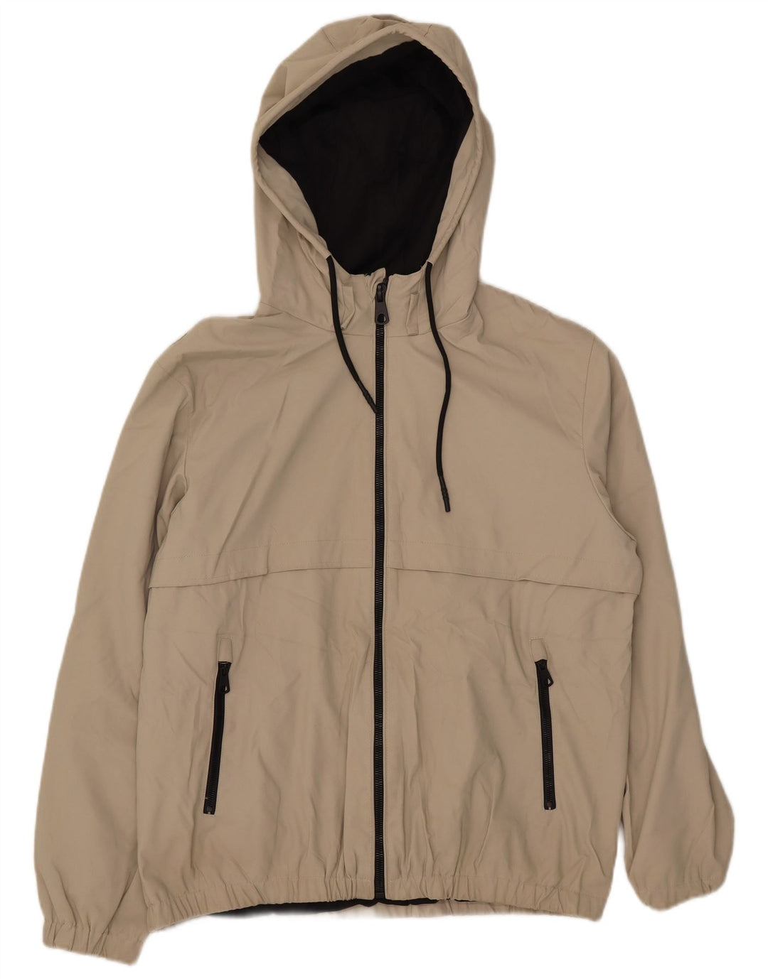 Zara Herre Hooded Bomber Jacket UK 38 Medium Beige Polyethylene