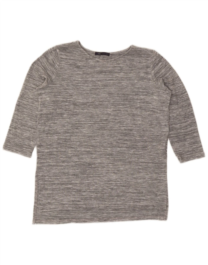 Marks & Spencer Dame Top 3/4 ærmer UK 12 Medium Grey Flecked Viscose