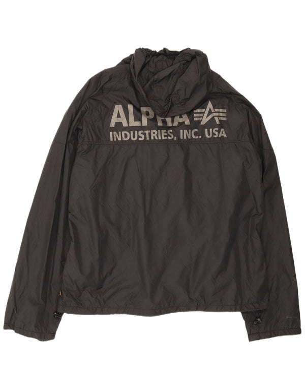 Alpha Industries Grafisk regnjakke med hætte til mænd UK 50 5XL Sort polyamid