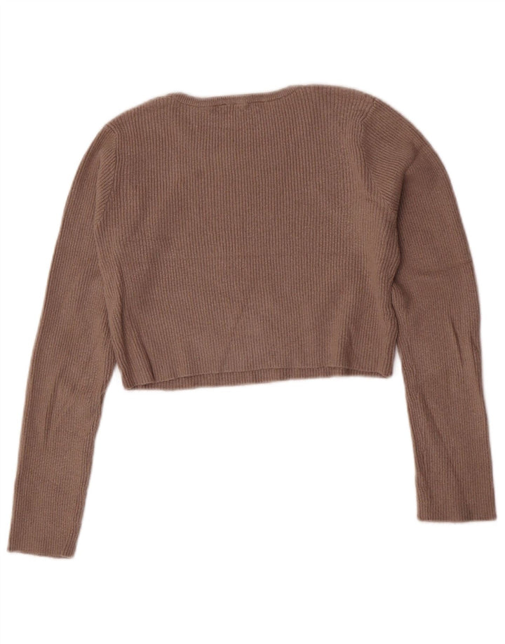 ZARA Womens Crop Top Langærmet UK 14 Stor brun viskose