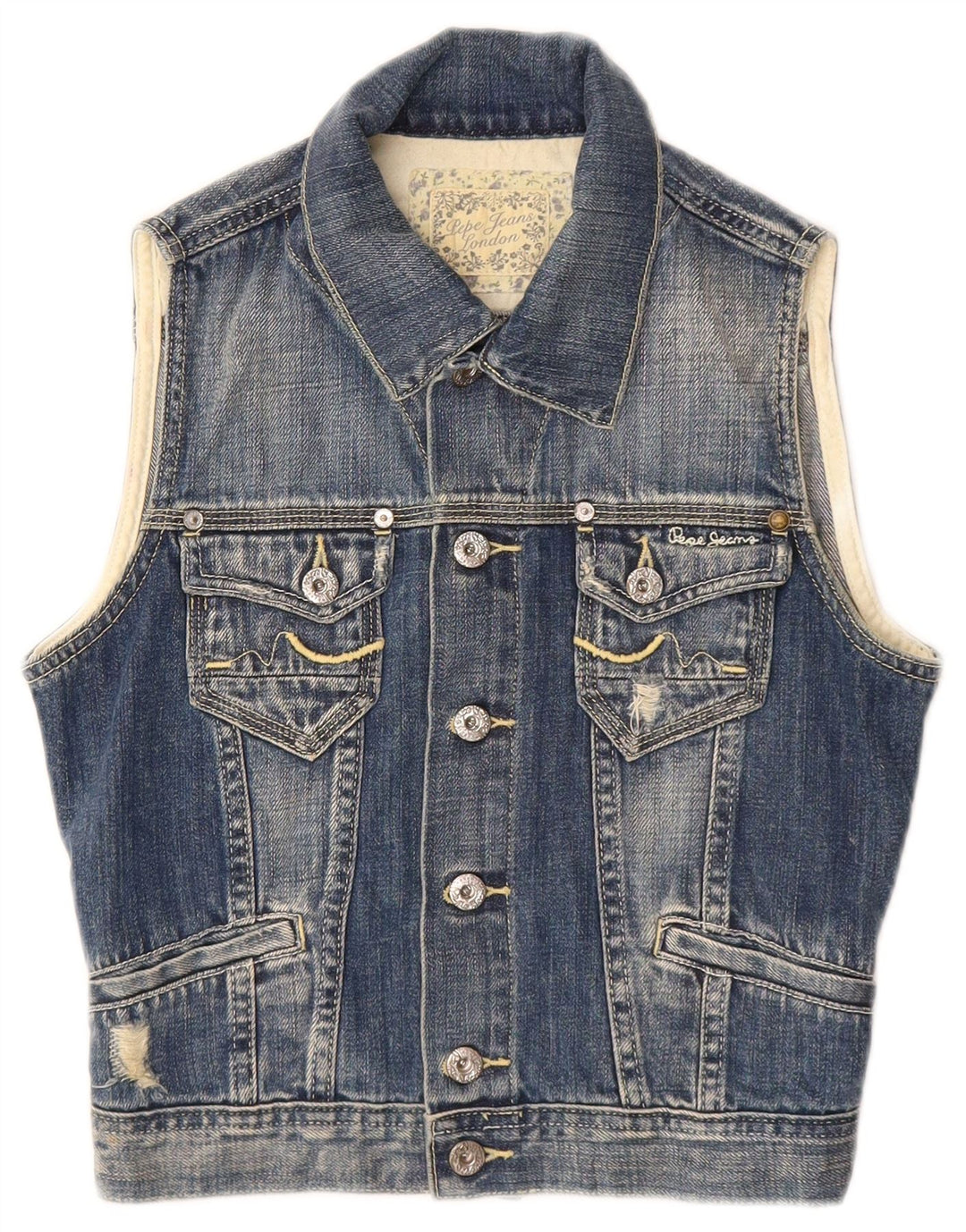 PEPE Jeans Drenge Distressed Denim Gilet 7-8 år Medium Blå Bomuld