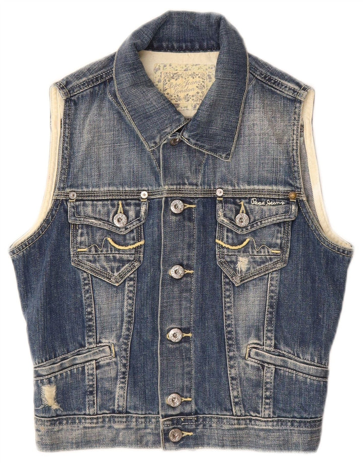 PEPE Jeans Drenge Distressed Denim Gilet 7-8 år Medium Blå Bomuld