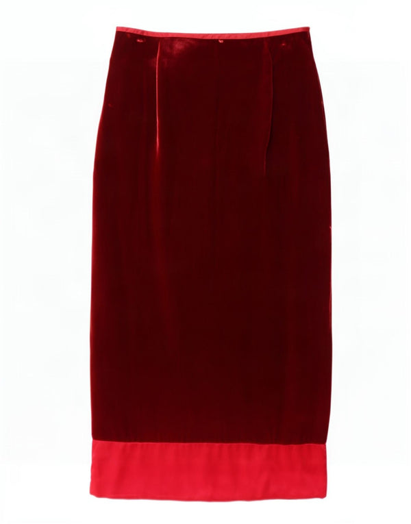 Monsoon Womens Velvet Straight Skirt UK 14 Medium W30 Maroon Colourblock