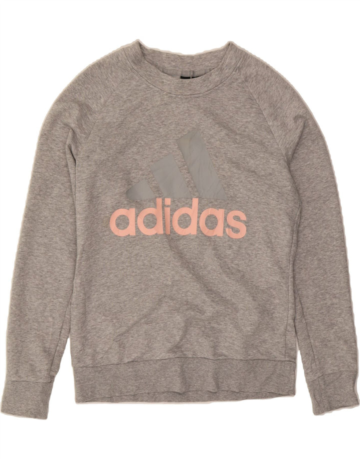 ADIDAS Womens Graphic Sweatshirt Jumper UK 12/14 Medium Grey Cotton Vintage Adidas and Second-Hand Adidas from Messina Hembry 