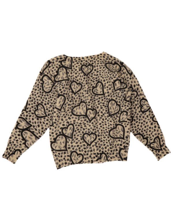 Vintage Dame Cardigan Sweater UK 10 Small Beige Animal Print Lammeuld