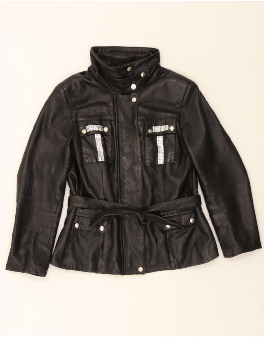 VINTAGE Womens Leather Jacket UK 14 Medium Black Leather Vintage Vintage and Second-Hand Vintage from Messina Hembry 