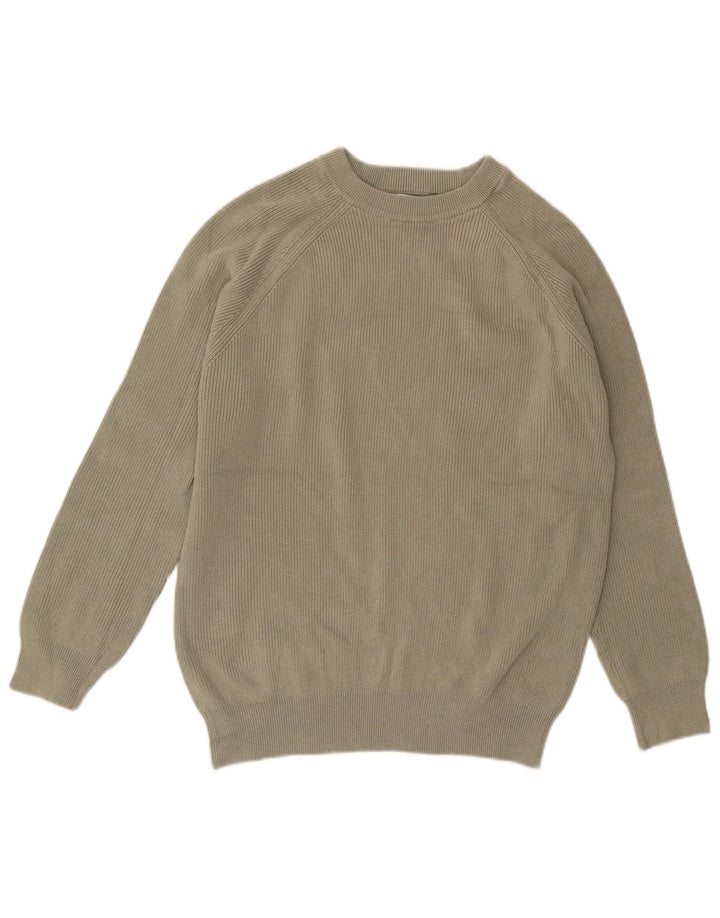 Zara Herre Crew Neck Jumper Sweater Stor Khaki Bomuld