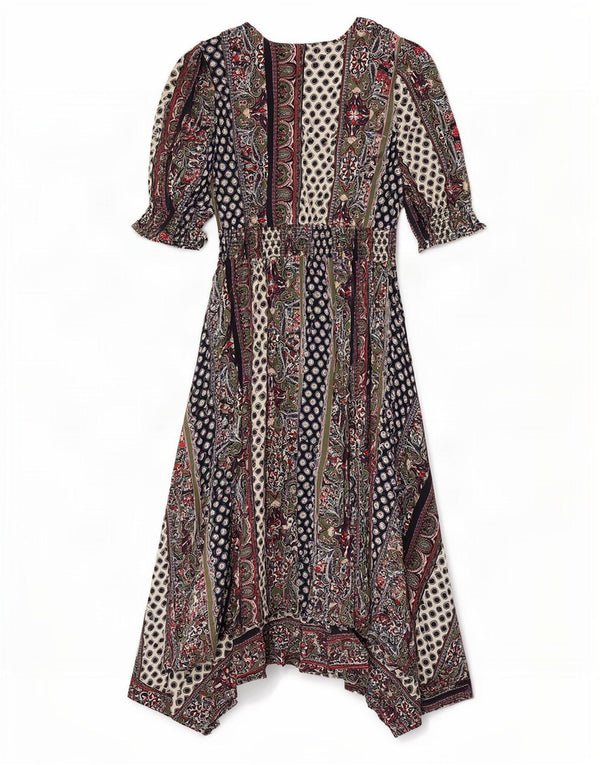 Monsoon Dame Asymmetrisk Kjole UK 14 Stor Flerfarvet Paisley Bomuld