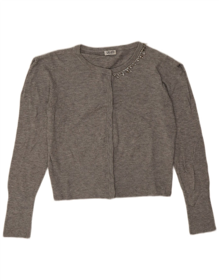 Liu Jo Womens Crop Cardigan Sweater UK 12 Medium Grey