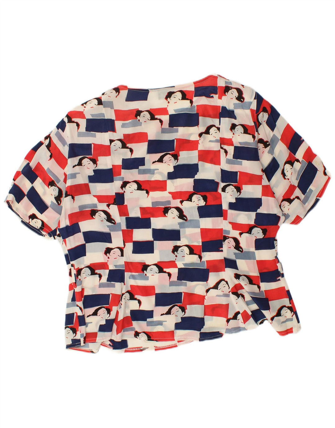 VINTAGE grafisk blusetop til kvinder UK 18 XL flerfarvet acetat