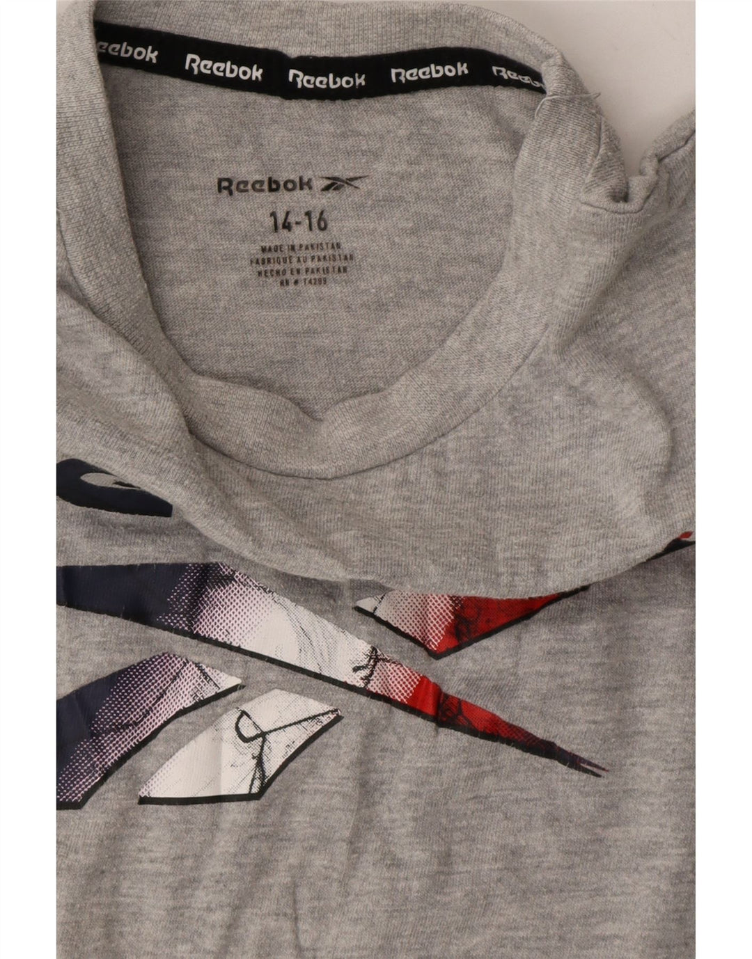 REEBOK Boys Graphic T-Shirt Top 14-15 Years Grey Cotton Vintage Reebok and Second-Hand Reebok from Messina Hembry 