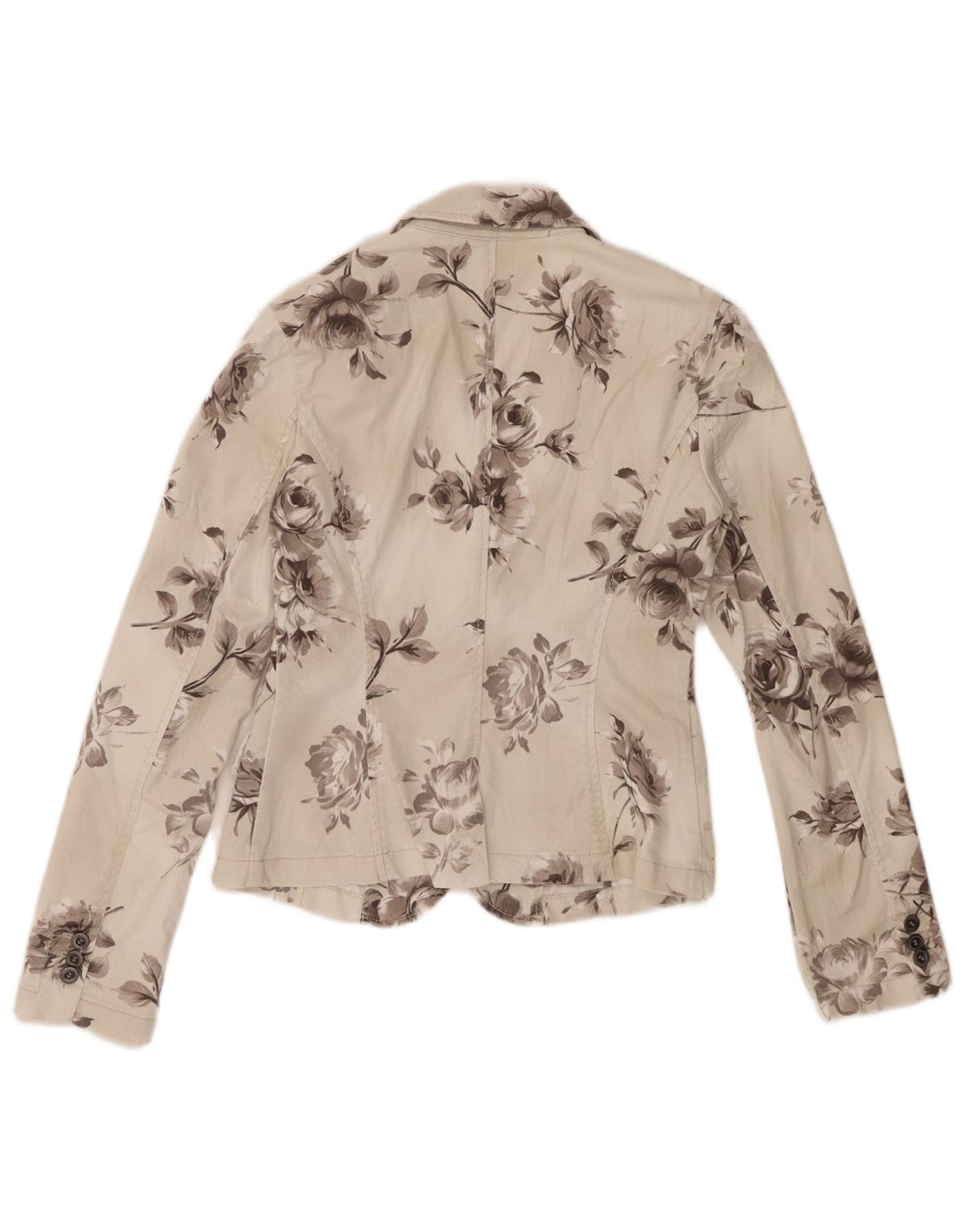 Sisley Dame 2 Button Denim Blazer Jacket UK 10 Small Off White Floral