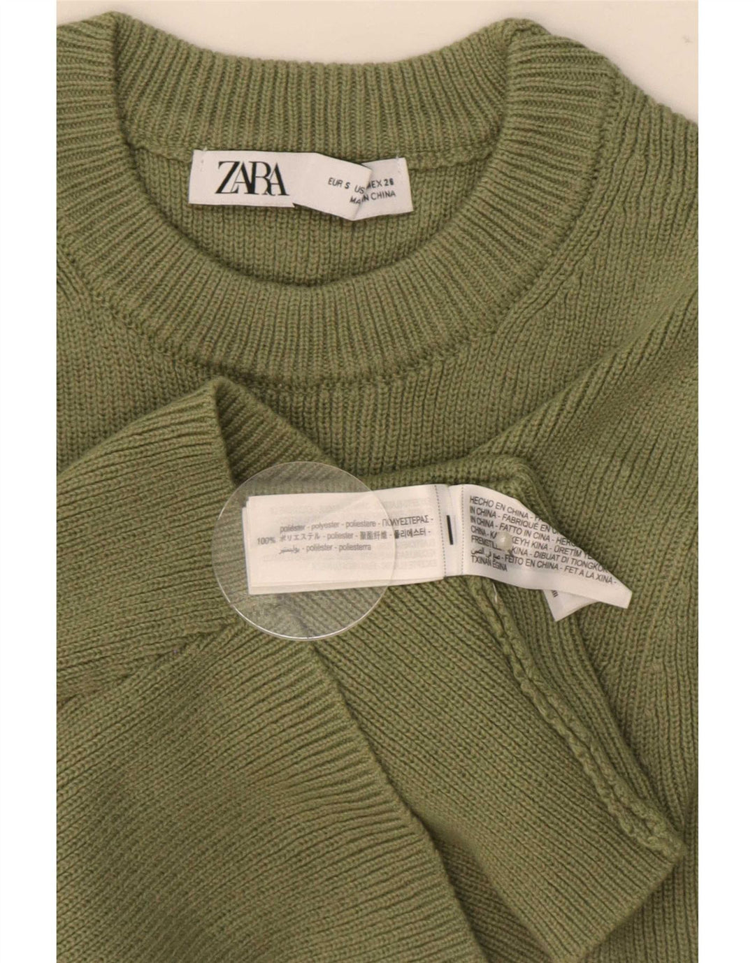 Zara Womens Crop T-Shirt Top UK 8 Small Green Polyester