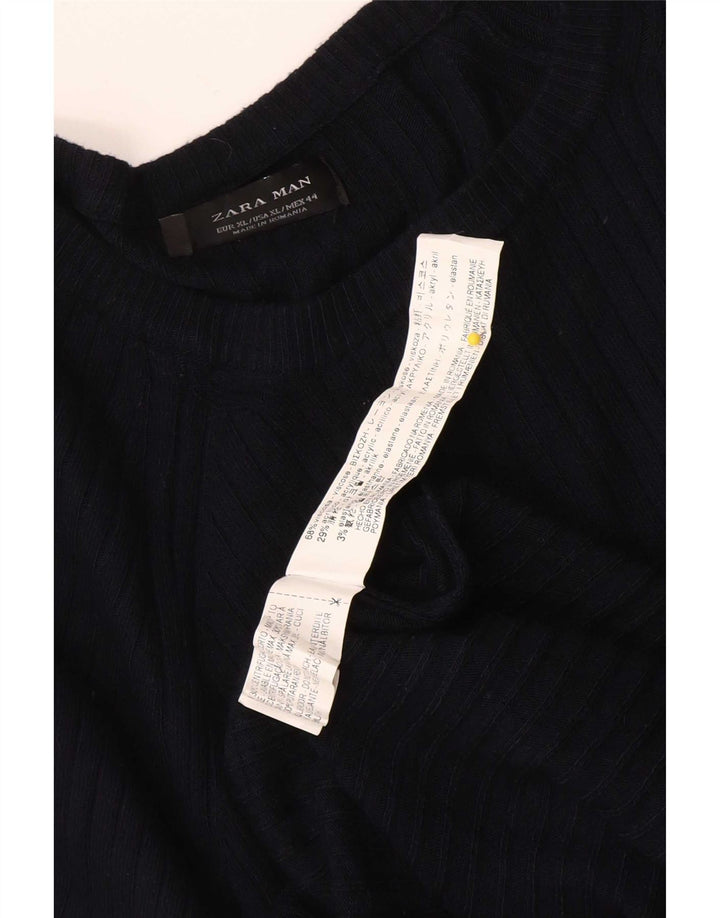 Zara Herre Boat Neck Jumper Sweater XL Navy Blue Viscose