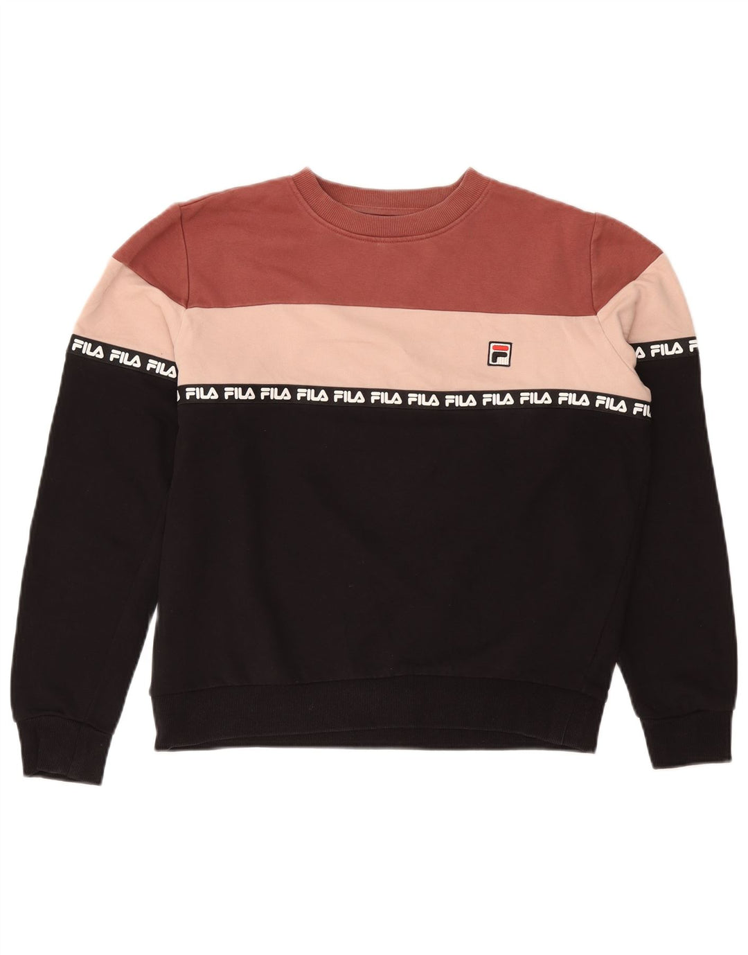 FILA Graphic Sweatshirt Jumper UK 14 Medium Sort Colourblock